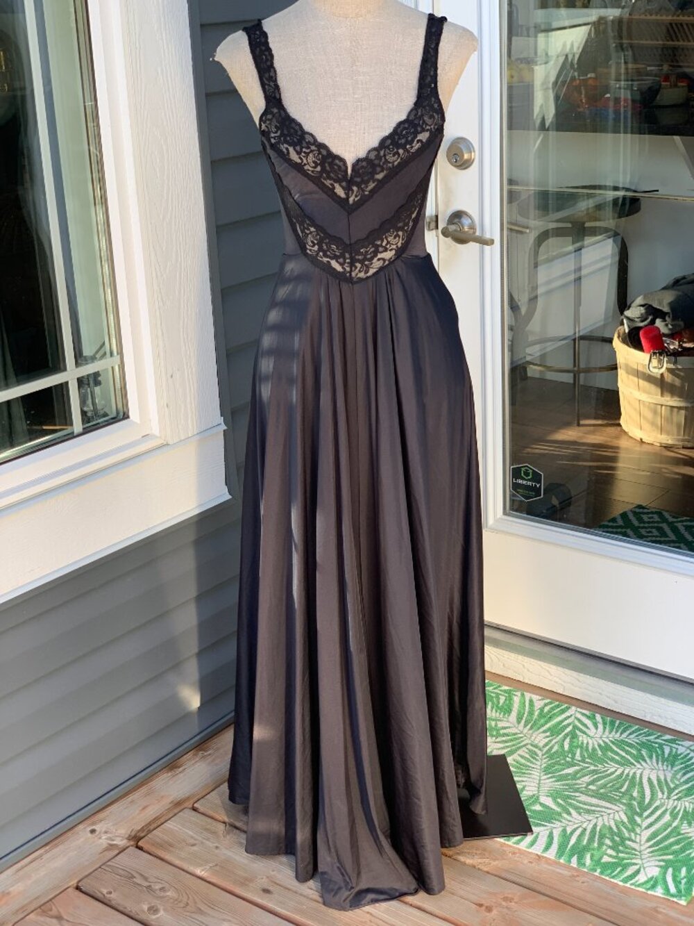Vtg Maxi Slip Dress M Black Satin Lace Whimsigoth Witchy Fairy Y2K USA Lingerie